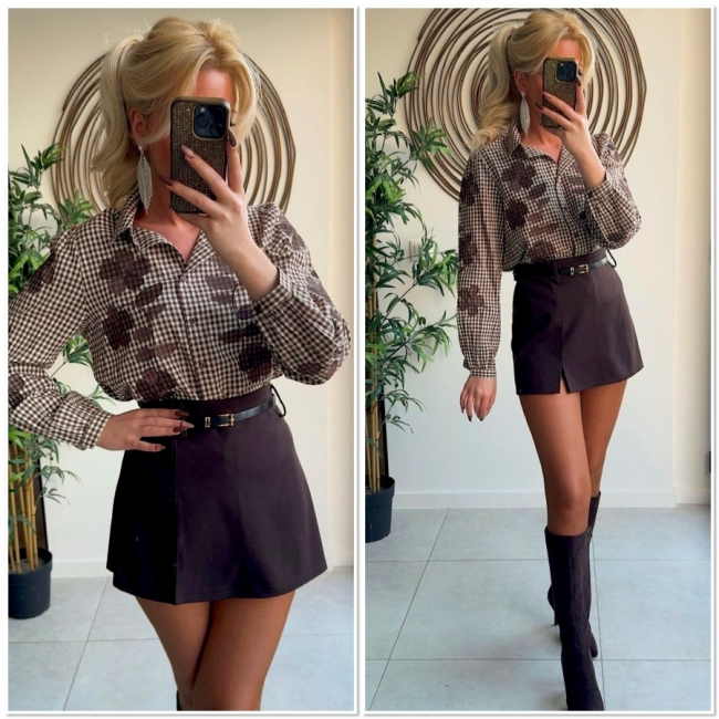 Blouse Brown Carro broderie 