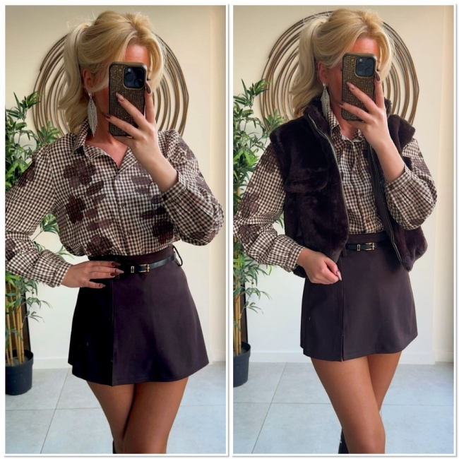 Blouse Brown Carro broderie 