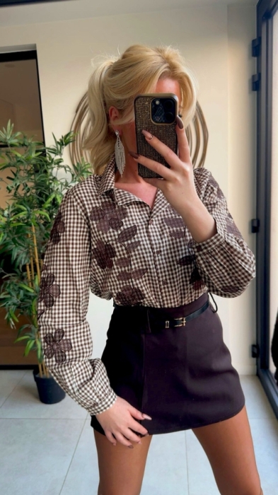 Blouse Brown Carro broderie 