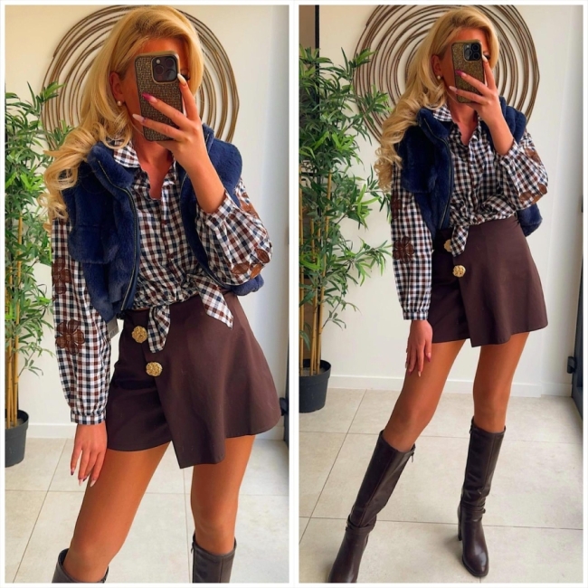 Bloes bruin blauw Carro broderie 