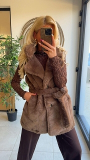 Gilet Lang Teddy bruin 