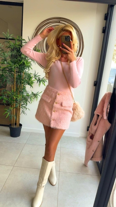 Gillet long Teddy pink 