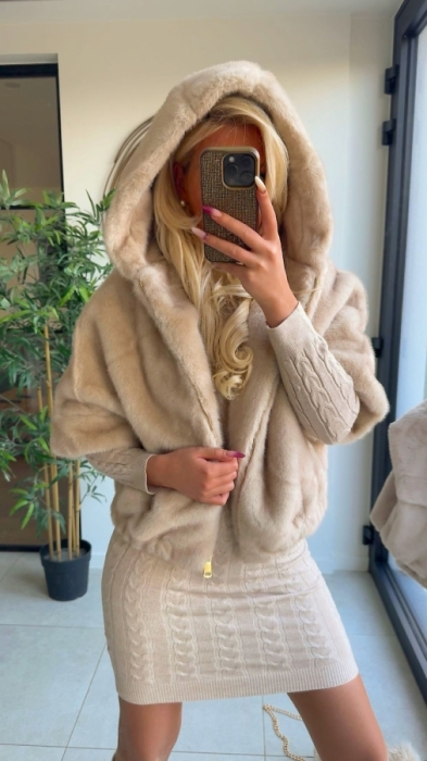 Gilet Teddy crème capuche 