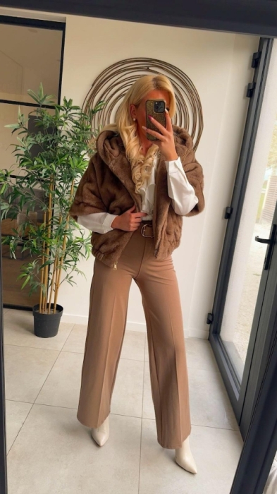 Gilet Teddy taupe capuche 