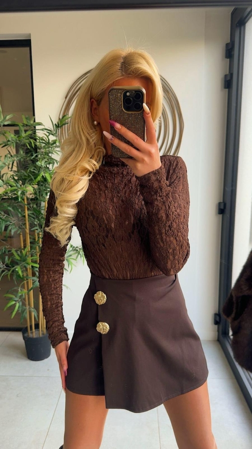 Rok short bruin button | K-Charo: trendy dames en kinderkleding