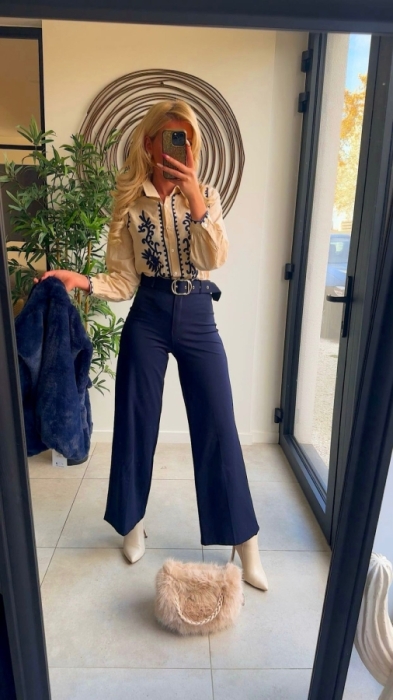 Broek wijd marine blauw 