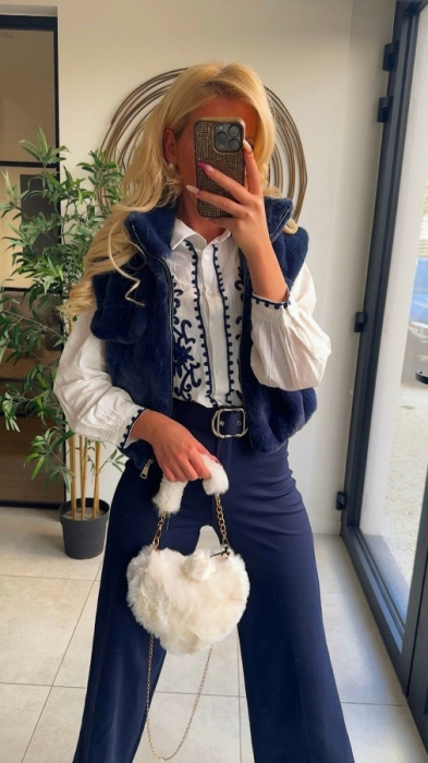 Blouse blanc broderie bleu