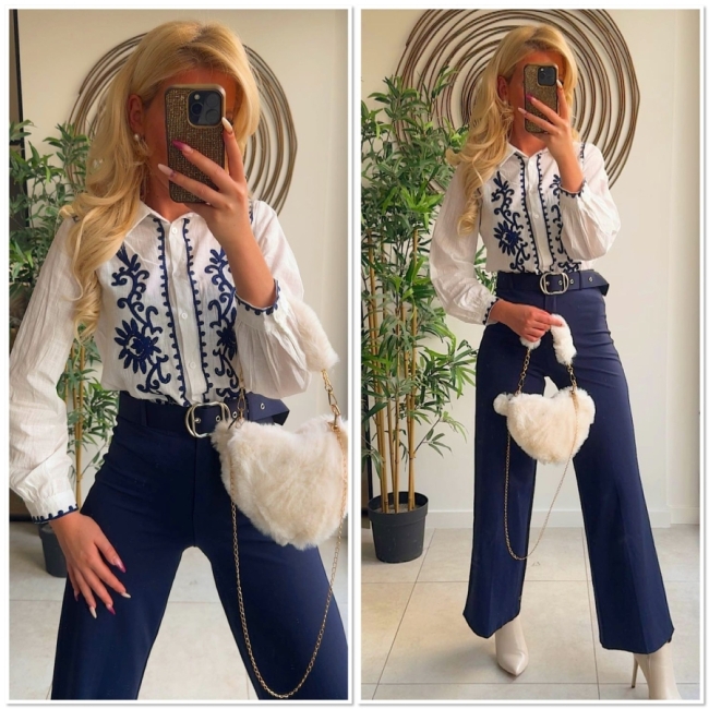 Blouse blanc broderie bleu
