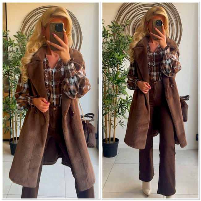 Gilet Teddy long marron 