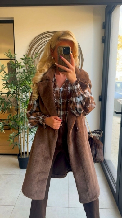 Gilet Teddy long marron 