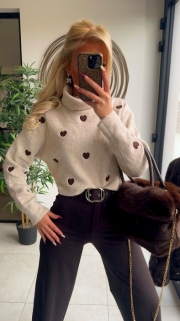 Pull beige hearts Brown 