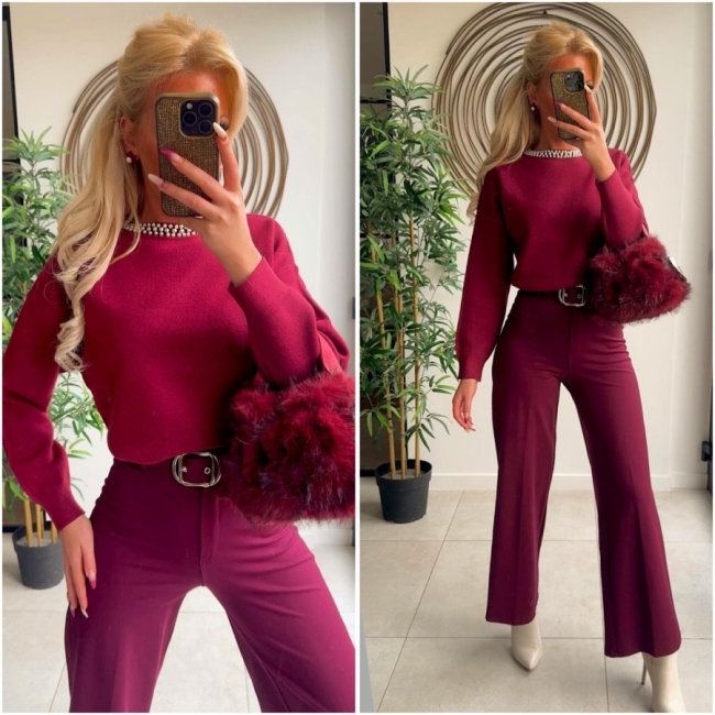 Pull Bordeaux parels koll