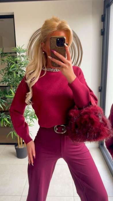 Pull Bordeaux parels koll