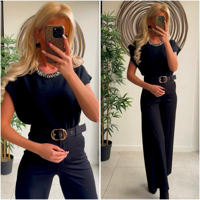 Pull zwart strass perle zonder mouw 