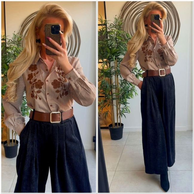 Broek wijd classic zwart ribbelstof+ riem 