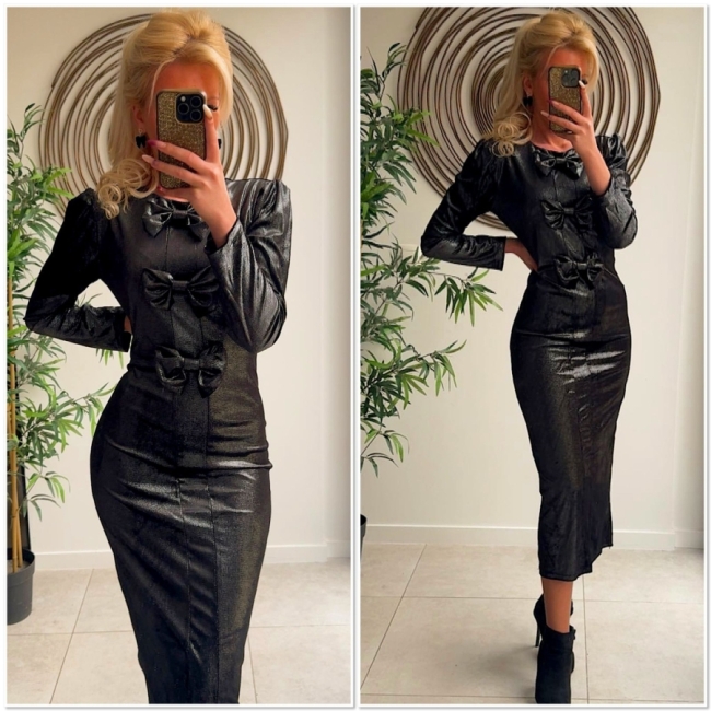 Robe longue noir brillante noeud 