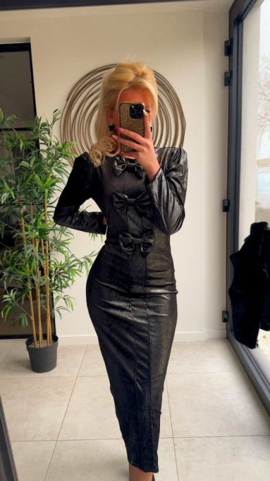 Robe longue noir brillante noeud 