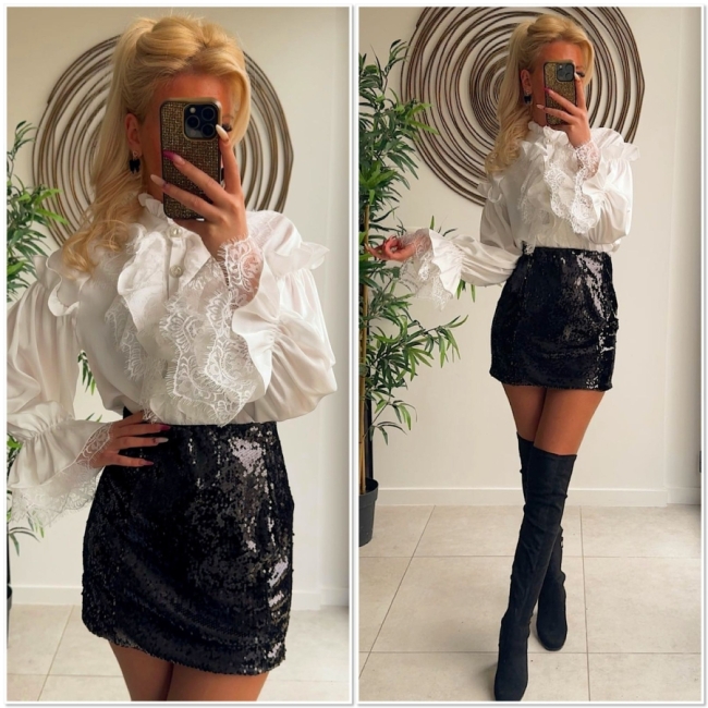 Blouse White frull strass buttons 