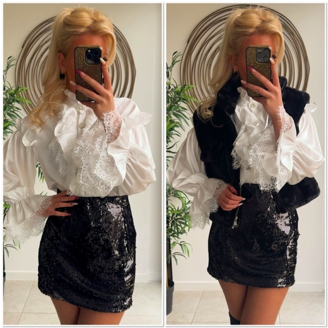 Blouse White frull strass buttons 