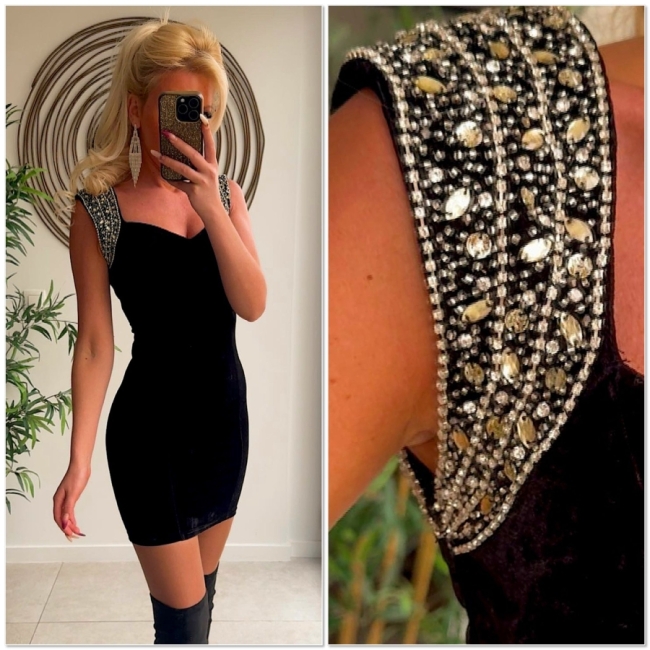 Kleed zwart strass velours