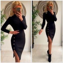 Kleed zwart lang buttons split