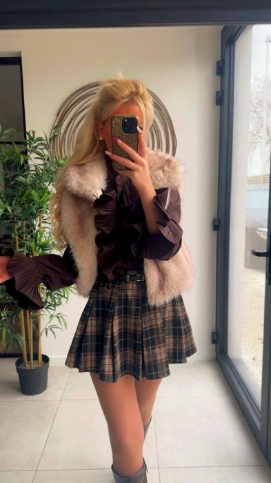 Skirt short black beige Carro 