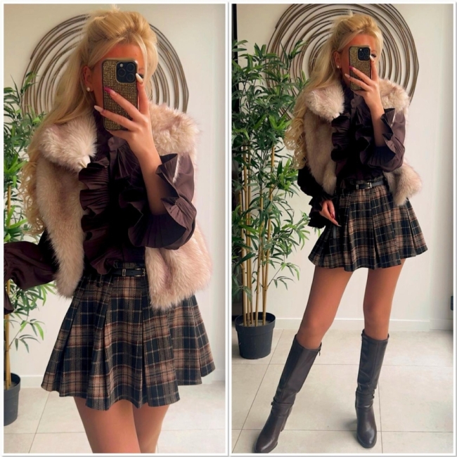 Skirt short black beige Carro 