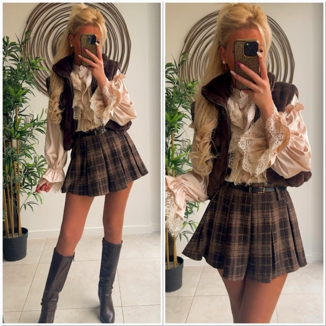 Blouse beige frulle strass buttons 