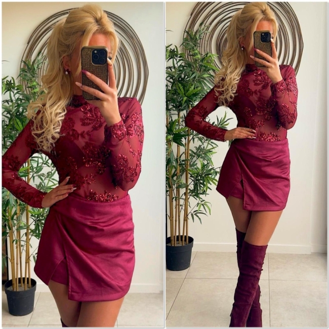 Skirt short Bordeaux suede