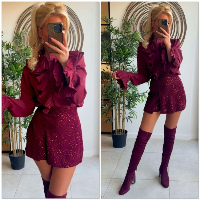 Jupe short Bordeaux paillettes leoo