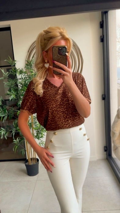 Top camel leoo glitter paillettes 