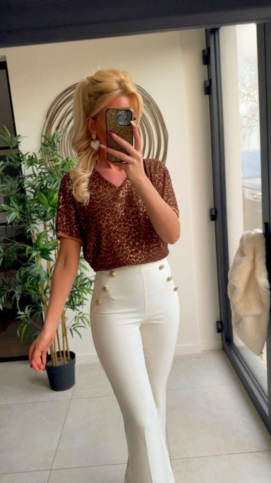 Top camel leoo glitter paillettes 
