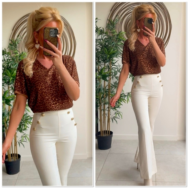 Top camel leoo glitter paillettes 