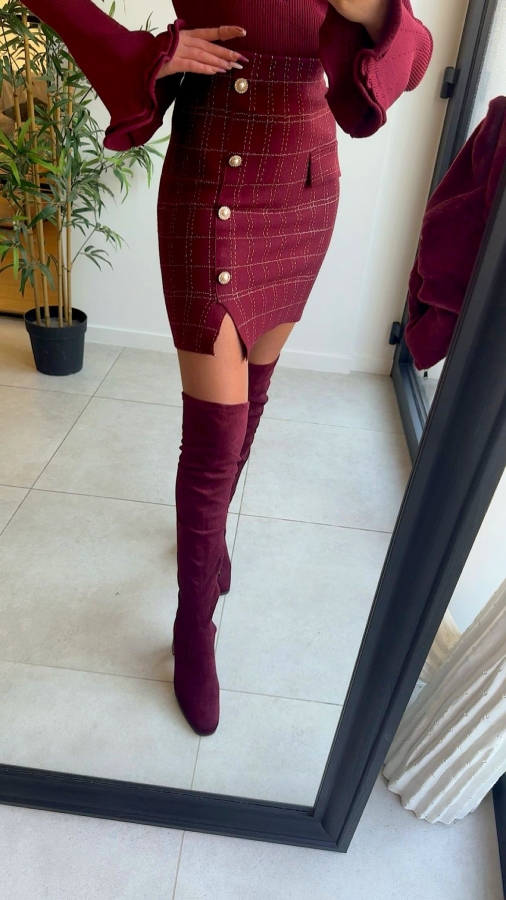 Rok Bordeaux buttons | K-Charo: trendy dames en kinderkleding