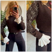 Pull bruin strass perle 