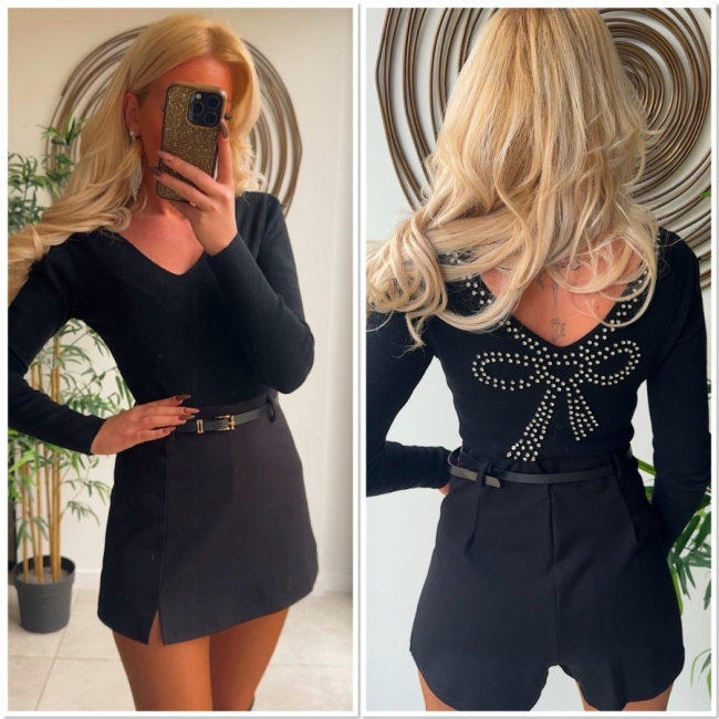 Pull zwart strik strass 