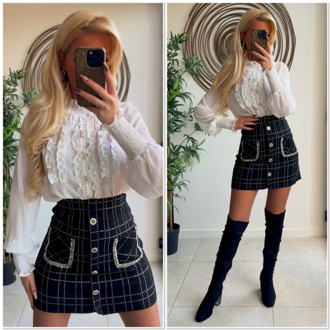 Blouse White frull buttons 