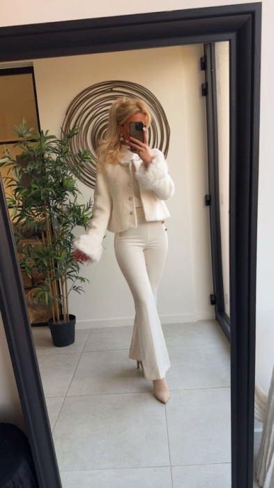 Gilet veste blanc faux fur et strass 