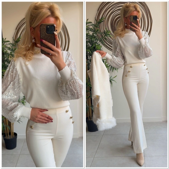 Gilet veste blanc faux fur et strass 