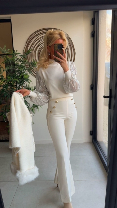 Gilet veste blanc faux fur et strass 