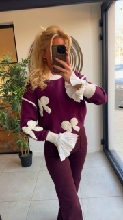 Pull Bordeaux strikken crème 