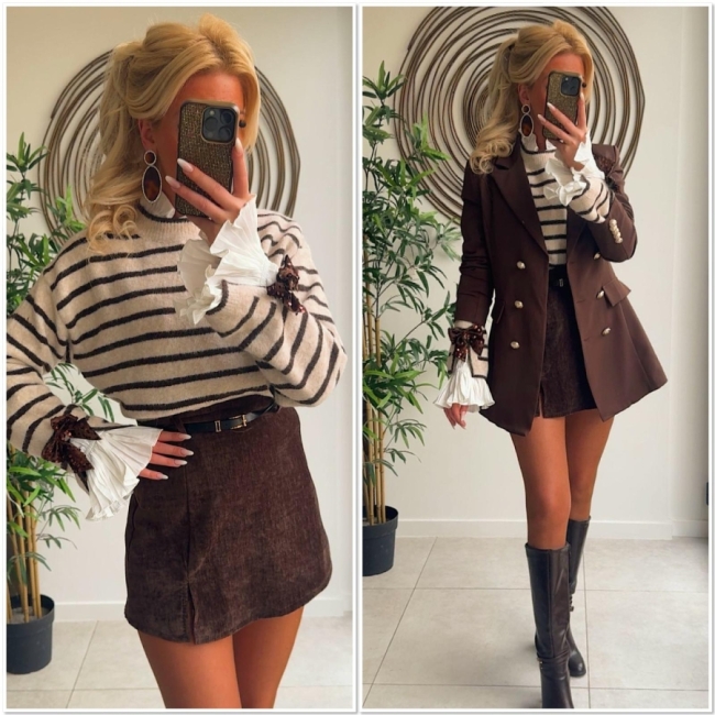 Pull beige Brown bow