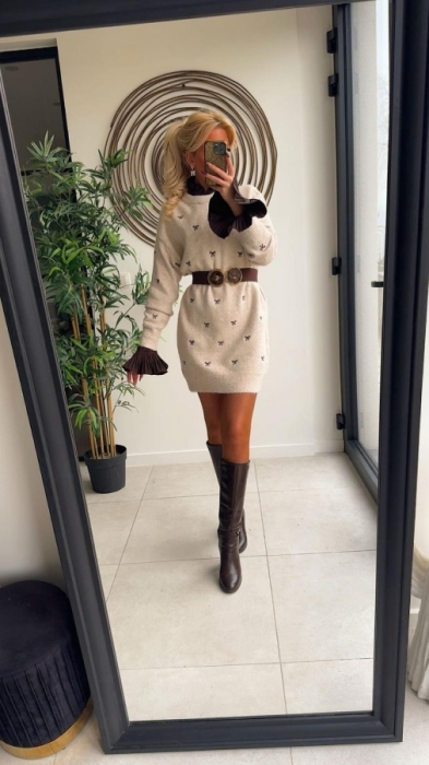 Pull robe beige noeud 