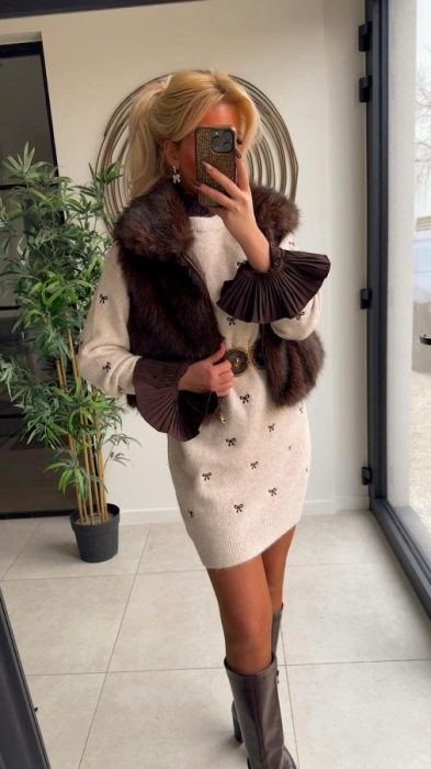 Pull robe beige noeud 