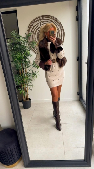 Pull robe beige noeud 