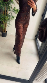 Broek bruin bloemen glitter 