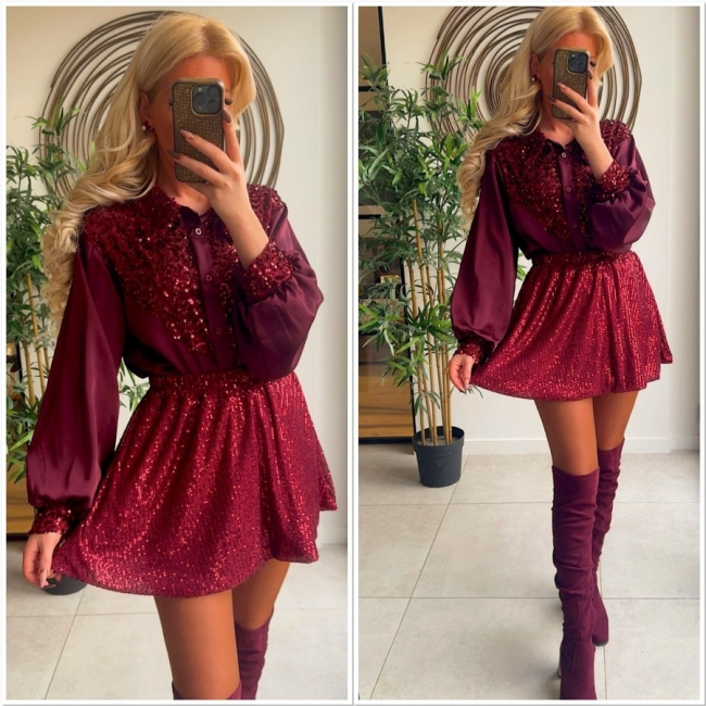 Blouse Bordeaux satin paillet 