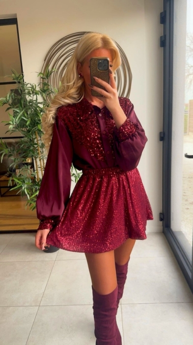 Blouse Bordeaux satin paillet 
