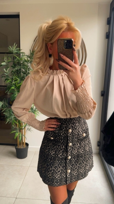 Skirt black beige buttons 