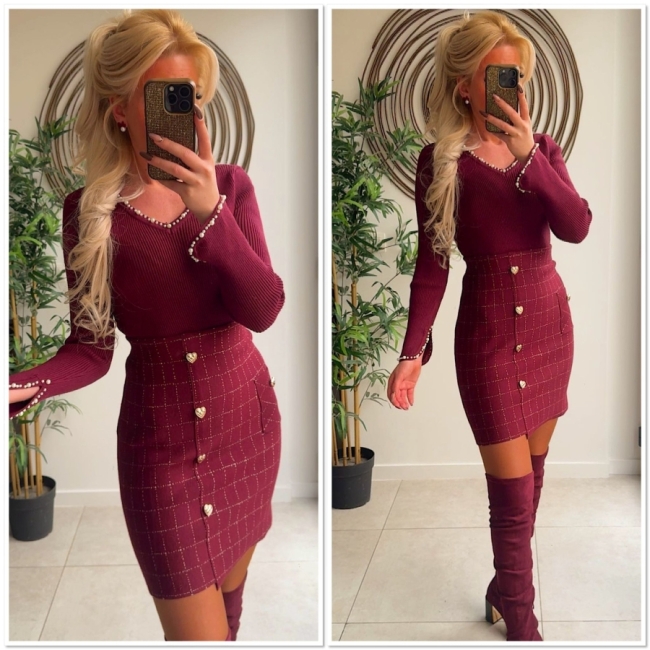 Skirt Bordeaux buttons hearts